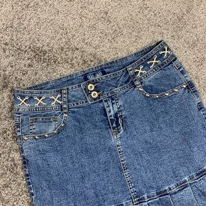 Vintage 2000s Angels denim pleated skirt Y2k Size 11 Suede Cord Silver Studs